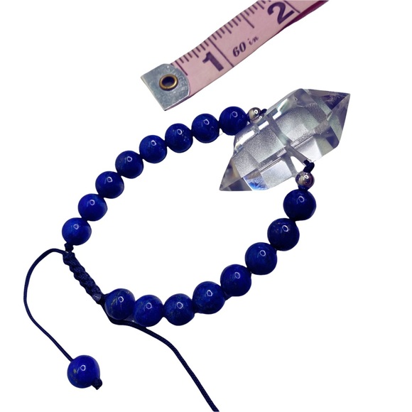 Big Natural Clear Crystal with 8 mm Real Lapis Stone. Knitted - Genuine … - Picture 6 of 11